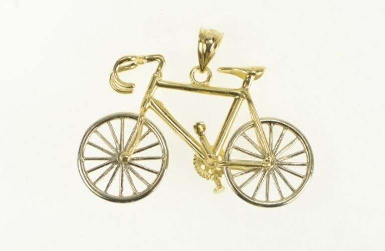 14K Yellow Gold 3D Articulated Bicycle Bike Travel Charm/Pendant