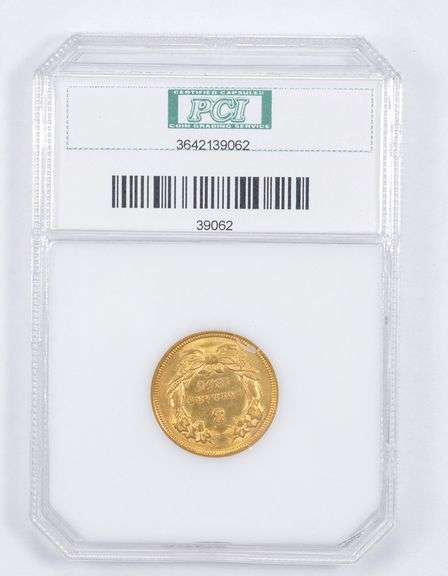 MS64 1854 $3.00 Indian Princess Head Three-Dollar Gold Piece Grade PCI