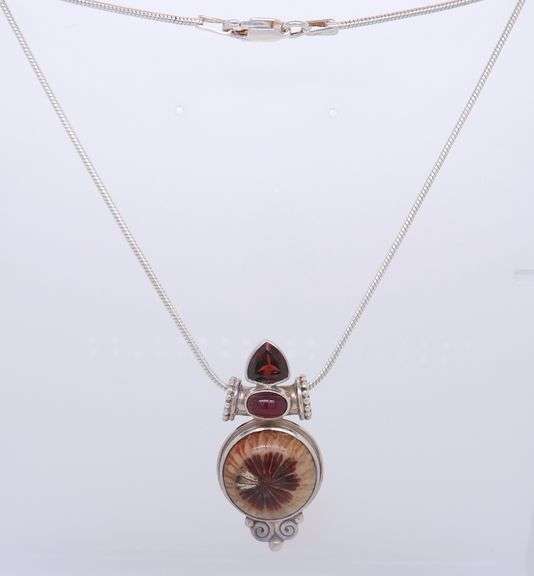 Sajen 925 Sterling Silver Signed Gemstone Pendant on Italian Chain Necklace