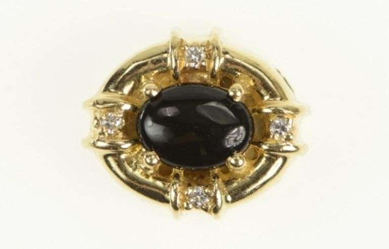 14K Yellow Gold Black Onyx Diamond Slide Bracelet Charm/Pendant