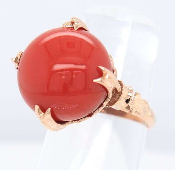 Vintage Yellow Gold Red Coral Cab Ring