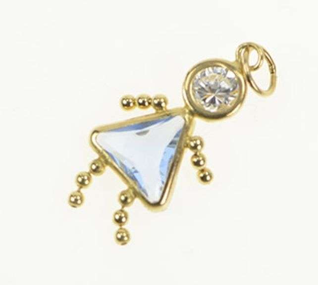 14K Yellow Gold Birthstone Baby September Sim. Sapphire Charm/Pendant