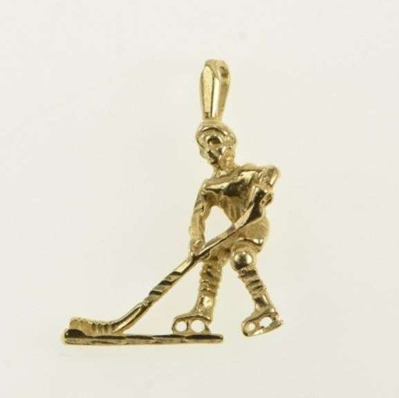 14K Yellow Gold 3D Ice Hockey Player Sport Charm/Pendant