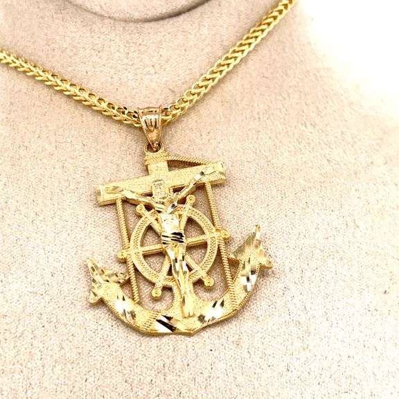 14K YELLOW GOLD ANCHOR SHAPE RELIGION CHARM WITH CHAIN