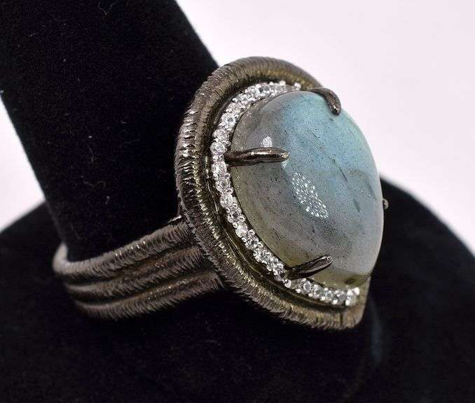 Labradorite And White Quartz Ring In Sterling Silver