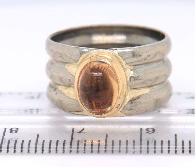 925 Sterling Silver & 10kt Citrine Cab Ring