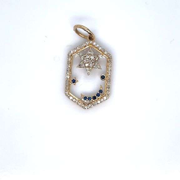 14K YELLOW GOLD CELESTIAL CHARM WITH DIAMONDS AND SAPPHIRES