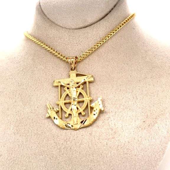 14K YELLOW GOLD ANCHOR SHAPE RELIGION CHARM WITH CHAIN