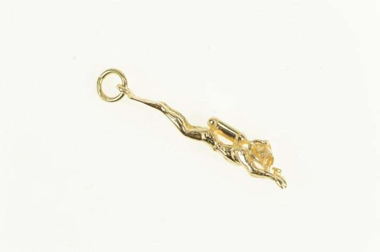 14K Yellow Gold 3D Lady Scuba Diver Swimmer Charm/Pendant