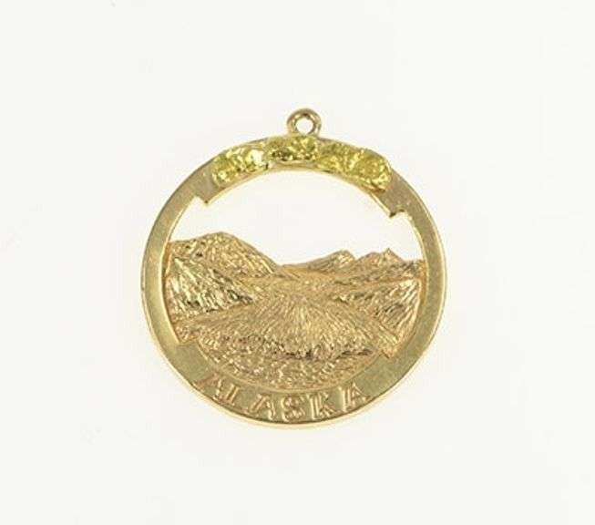 14K Yellow Gold Alaska Landscape Mountain Raw Nugget Charm/Pendant