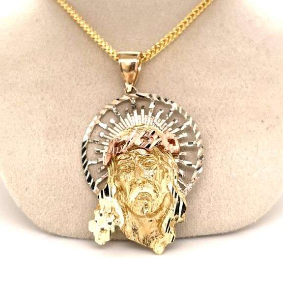 14K YELLOW AND ROSE GOLD JESUS FACE CHARM WITH CHAIN
