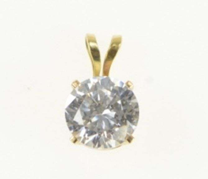 14K Yellow Gold Round CZ Solitaire Vintage Statement Charm/Pendant