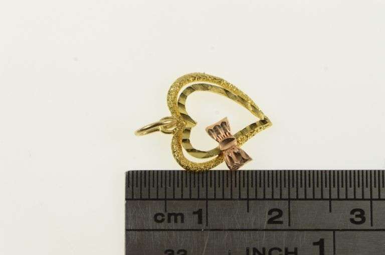 14K Yellow Gold Heart Bow Promise Valentine Black Hills Charm/Pendant