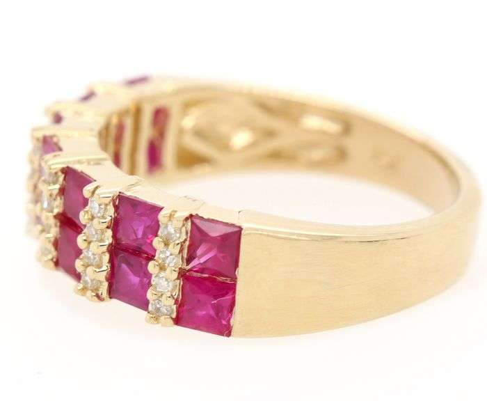 Effy 1.40ctw Princess Ruby and 0.12ctw Diamond Double Row Ring in 14K