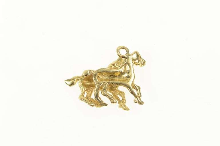 14K Yellow Gold 3D Galloping Horse Race Animal Charm/Pendant