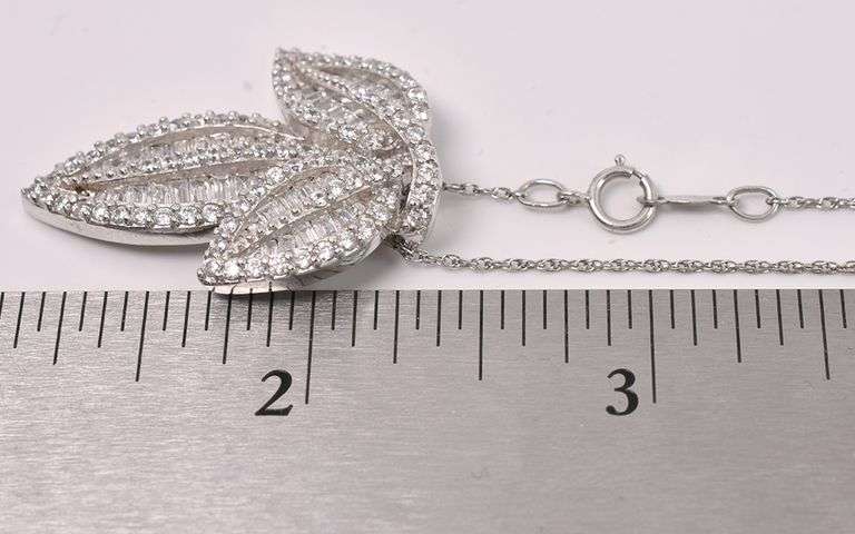 CZ Leaf Pendant Necklace In Sterling Silver