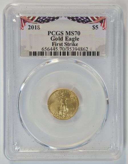 Perfect PCGS MS70 graded 2018 First Strike $5 American Gold Eagle