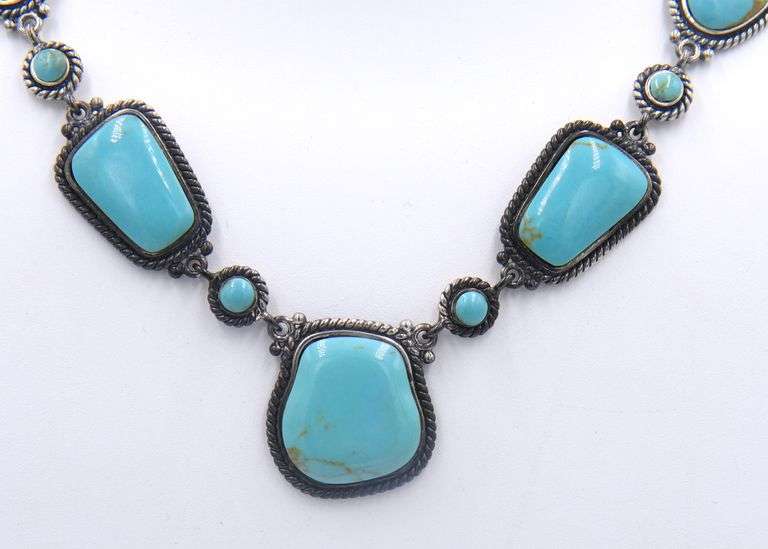 Art Deco Sterling Silver Turquoise Necklace