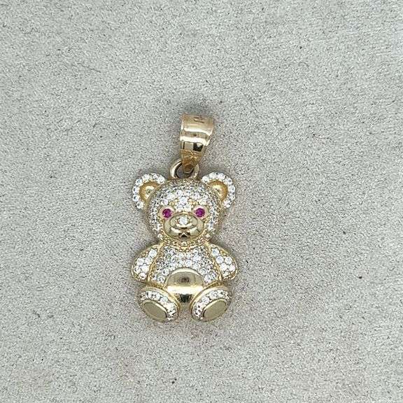 14K YELLOW GOLD SPARKLING BEAR CHARM NECKLACE