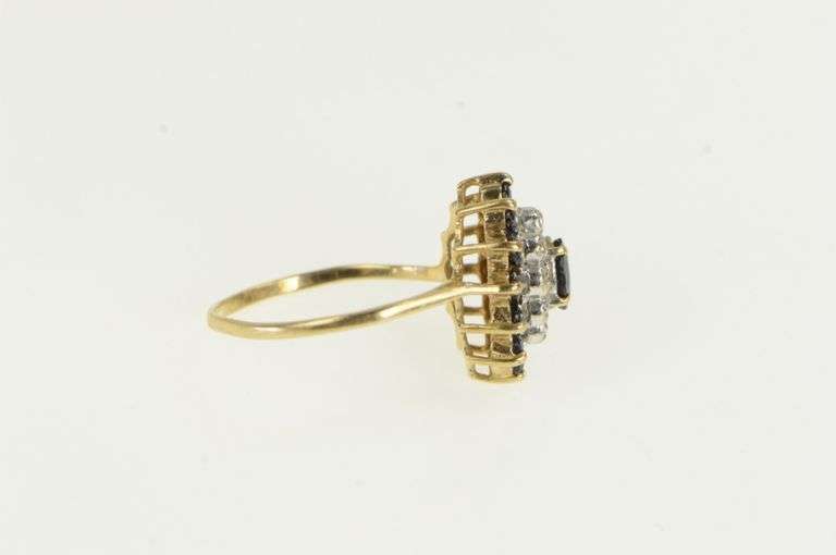 10K Yellow Gold Marquise Sapphire Diamond Halo Statement Ring