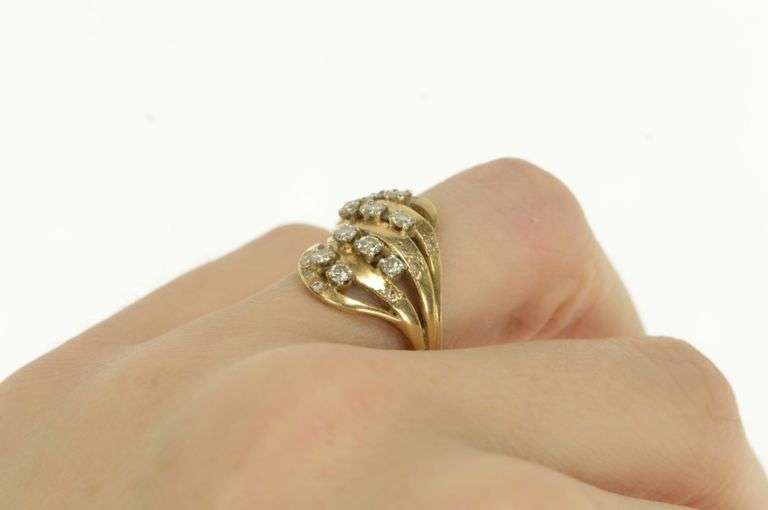 14K Yellow Gold 0.46 Ctw 1950's Diamond Wavy Layer Statement Ring