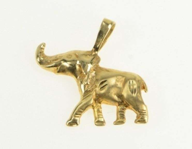 14K Yellow Gold Diamond Cut Elephant Strength Patience Charm/Pendant