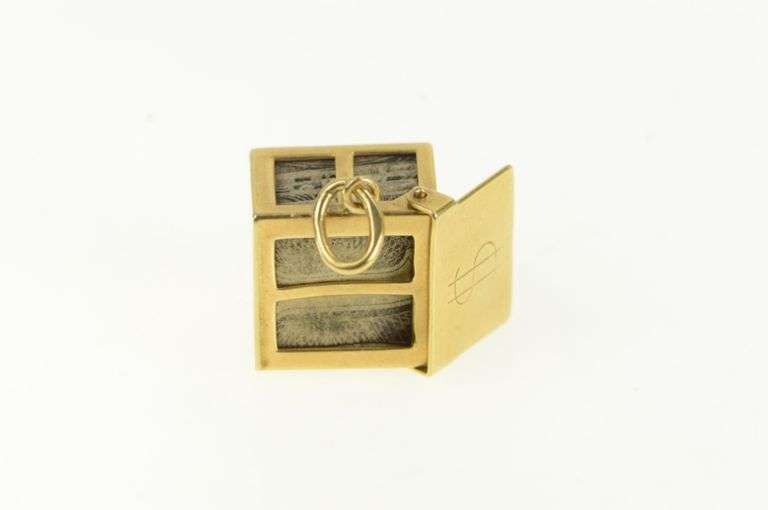 14K Yellow Gold Dollar Bill In Case Emergency Cash Money Charm/Pendant