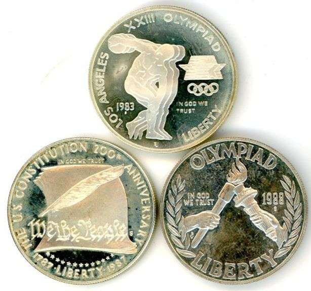 Three Proof Commemorative Silver Dollars