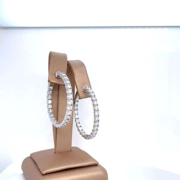 4.75 CARAT DIAMOND! 14 WHITE GOLD HOOP EARRINGS