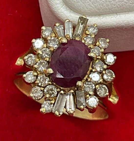 CERTIFIED LADIES 14K GOLD DIAMOND AND RUBY RING