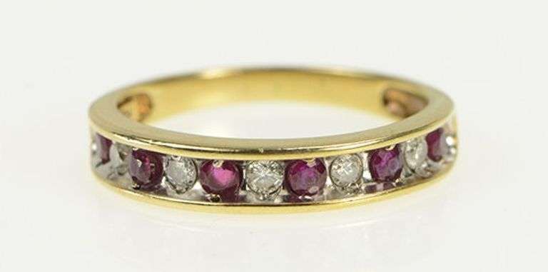 10K Yellow Gold Natural Ruby Diamond Classic Wedding Band Ring