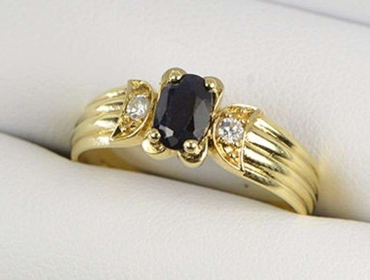 14K Yellow Gold Natural Sapphire Diamond Vintage Statement Ring