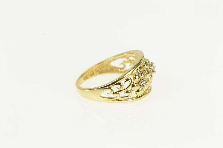 14K Yellow Gold Diamond Domed Flower Floral Statement Ring