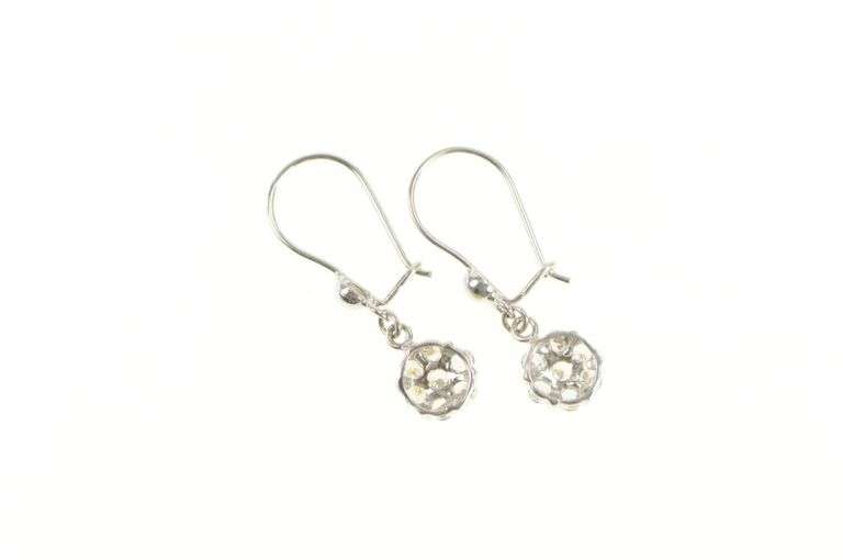 18K White Gold Round CZ Cluster Flower Dangle Statement Earrings