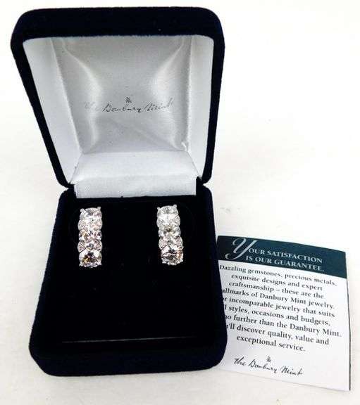 Very Fine Danbury Mint Sterling CZ Earrings with Box