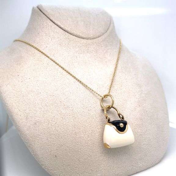 Michael Anthony 14K YELLOW GOLD ENAMEL "PURSE" CHARM NECKLACE