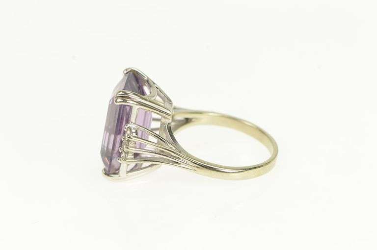 14K White Gold Emerald Cut Amethyst Diamond Accent Cocktail Ring