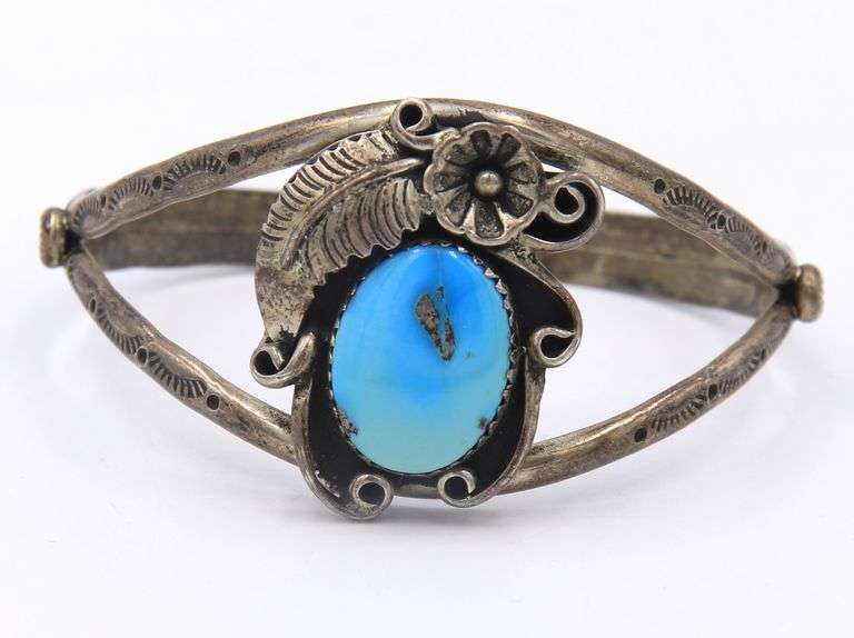 Vintage 25 Sterling Silver Signed Turquoise Cuff Bangle