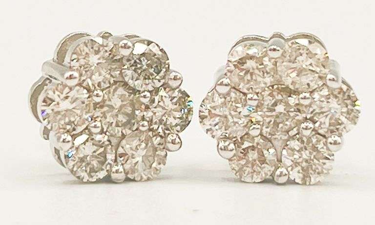 Dazzling 14kt Solid White Gold & Diamond Earrings- 2.00 CTTW