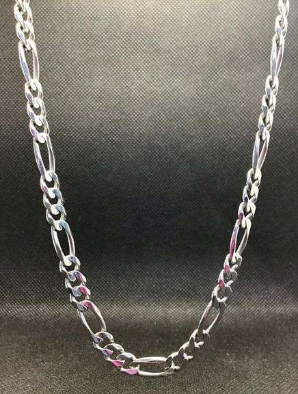 ELEGANT 14K WHITE GOLD FIGARO STYLE CHAIN NECKLACE