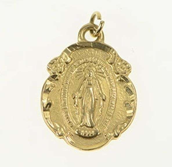 14K Yellow Gold Christian Faith Virgin Mother Mary Jesus Charm/Pendant