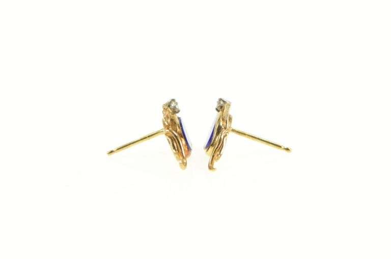 14K Yellow Gold Lapis Lazuli Diamond Accent Swirl Stud Earrings