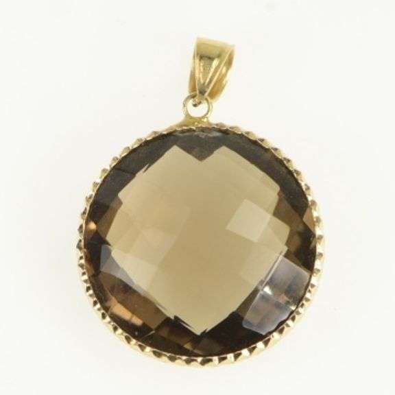 14K Yellow Gold Faceted Smoky Quartz Round Bezel Pendant