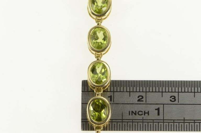 14K Yellow Gold Oval Peridot Vintage Classic Tennis Bracelet