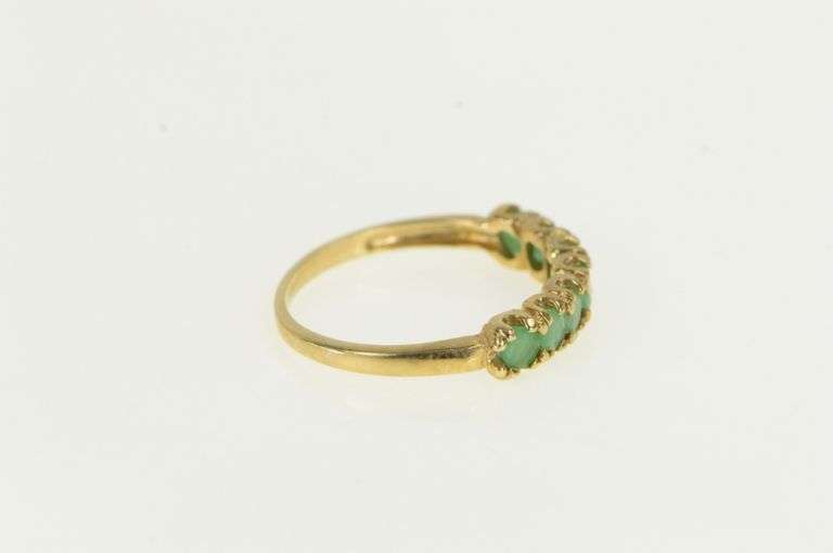 10K Yellow Gold Seven Stone Natural Emerald Band Ring