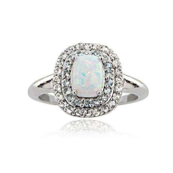 Sterling Silver Created Opal with Blue & White Topaz Ring
