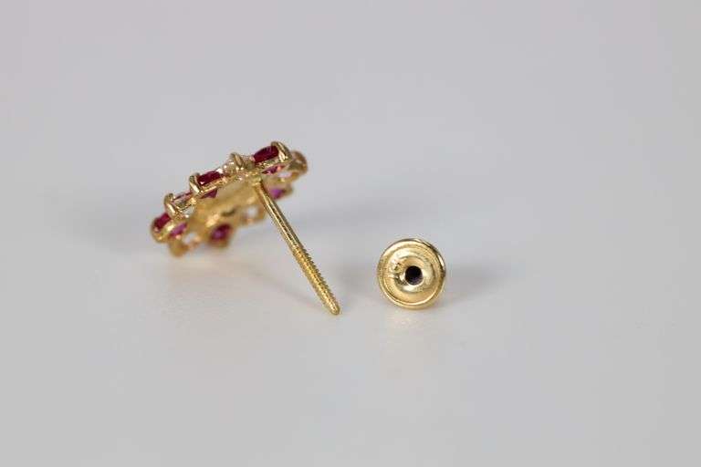 10k Yellow Gold Virgin Mary Clear & Pink CZ Stud Earrings