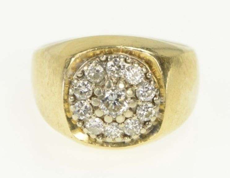 14K Yellow Gold 0.75 Ctw Diamond Men's Retro Statement Ring