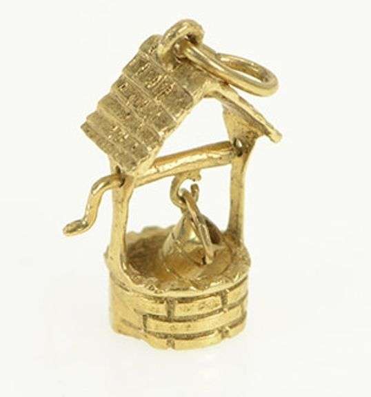 14K Yellow Gold 3D Wishing Well Articulated Hope Symbol Charm/Pendant