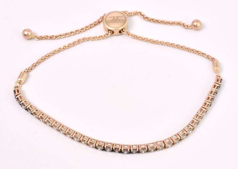 Gorgeous White and Fancy Brown Diamond Adjustable Bracelet In 14K Rose Gold